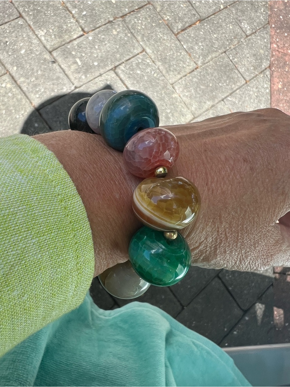 Multicolor Faceted Agate Bead Stretch Bracelet - Women's Jewelry - Picture 3 of 5